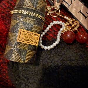 Vogue New Famous Checkered Keychain mini cylinder bag leather with charms